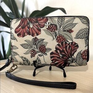 Tory Burch Wristlet Wallet Cream and Red Floral